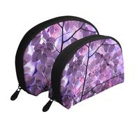Hoja Morada, Bolsa de Maquillaje de Concha, Monedero pequeño para Mujer, Bolsa de artículos de tocador, Bolsa de cosméticos, 2 Piezas