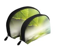 Hoja Verde Reflejando En El Agua del Río, Bolsa de Maquillaje de Concha, Monedero pequeño para Mujer, Bolsa de artículos de tocador, Bolsa de cosméticos, 2 Piezas