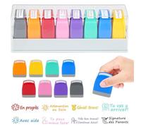 Hojalis 8Pcs Sellos para Profesores de Francés, Sello de Tinta para Profesores, Sello Autoentintable con Caja de Plástico, para Animar a Los Estudiantes, Regalo de Profesor