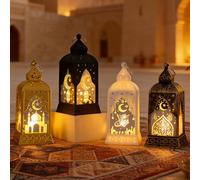 Hojalis Eid Mubarak Ramadan LED Linterna, 4PCS Lámpara Decoracion Ramadan, Linterna Musulmana de Ramadán Decoracion, para Mesa Jardín Hogar Balcón Decoración de Musulmana de Eid Al-Fitr Mubarak