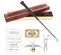 Hojalis Varita Harry Brillante, 35CM HP Varita Hecha de Resina y Núcleo de Acero, Varita Mágica de Lujo con Carga USB, Lujo Varitas HP Caja de Regalo con Tarjeta de Hechizo,Boleto de Estación y Collar