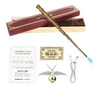 Hojalis Varita Hermione Granger, 35CM HP Varita Hecha de Resina y Núcleo de Acero, Varita Mágica de Lujo con Carga USB,Lujo Varitas HP Caja de Regalo con Tarjeta de Hechizo,Boleto de Estación y Collar