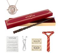 Hojalis Varita Hermione Granger, Varita Harry Brillante, Varita Mágica De Resina con Tarjeta de Hechizo, Boleto de Estación, Collar y Carga USB, para Halloween, Carnaval, Cosplay