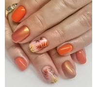 Hojas de arce cortas cuadradas de Acción de Gracias, 24 piezas, arte acrílico con purpurina, fácil de aplicar, manicura temática festiva