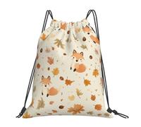 Hojas De Arce De Zorro Otoñal Bolsa De Gimnasio Fácil De Doblar Bolsas De Gimnasia Ligera Bolsa De Cuerdas para Yoga Vacaciones Al Aire Libre 36X42Cm