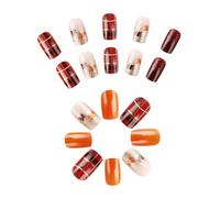 Hojas de arce en uñas cuadradas falsas cubiertas completas artificiales 24pcs pegamento para mujeres mujeres uñas de moda