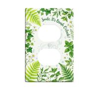 Hojas de baño dúplex para toma de corriente, placa de pared, diseño de flores, gotas de agua, primavera, verde, plástico, tamaño estándar, doble toma de corriente, para sala de estar, dormitorio