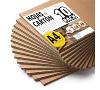 Hojas de Cartón, Planchas de Cartón para Manualidades y Proyectos de Arquitectura, Embalaje y Protección de Envíos, 1-2mm de Grosor, Tamaño A4 (210 x 297 mm) Pack 10 - Ofituria (A4, 10 unidades)