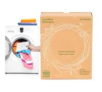 Hojas de jabón para lavandería, 50 unidades, detergente soluble en agua, tiras de limpieza portátiles ecológicas, fragancia de lino fresco, solución de lavado compacta para viajes, camping, dormitorio