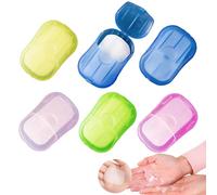 Hojas de Jabón Portátiles con Estuche, 120 Láminas Desechables para Manos, Jabón en Láminas de Viaje, 6 Estuches Compactos, Disolución Rápida, Colores Surtidos