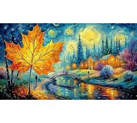 Hojas de otoño contra el Fondo cósmico Puzzle de 1000 Piezas de Papel Reciclado - Juego Extremadamente diFícil para Adultos Actividad para casa 38x52/1000pcs