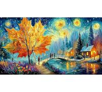 Hojas de otoño contra el Fondo cósmico Puzzle de 1000 Piezas para Adultos - Idea Decoración de Pared Actividad para casa 75x50/1000pcs