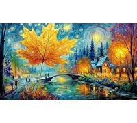 Hojas de otoño contra el Fondo cósmico Puzzle de 1000 Piezas - Regalo Divertido Idea Decoración de Pared para Adultos 75x50/1000pcs