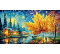 Hojas de otoño contra el Fondo cósmico Puzzle de 1000 Piezas - Regalo Divertido Juego Familiar Estimulante Idea Adultos 75x50/1000pcs