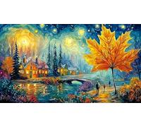 Hojas de otoño contra el Fondo cósmico Puzzle de 1000 Piezas - Regalo Divertido Juego Familiar Estimulante Idea Adultos 38x52/1000pcs