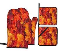 Hojas de otoño Manoplas para Horno y agarraderas Juego de Cocina, 4 Piezas Guantes de Cocina Resistentes al Calor Almohadillas Calientes para Barbacoa Hornear Asar a la Parrilla