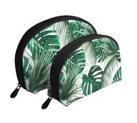 Hojas De Palma Verde Tropical Hoja De Selva, Bolsa de Maquillaje de Concha, Monedero pequeño para Mujer, Bolsa de artículos de tocador, Bolsa de cosméticos, 2 Piezas