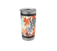 Hojas de Palmera Tropical Palmera Retro Palmeras Playa Vaso térmico de acero inoxidable de doble pared
