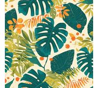 Hojas de palmera tropical Papel de contacto 45cm x 300cm Pelar y pegar Plantas verdes y naranjas Papel tapiz adhesivo para revestimiento de estanterías de armarios y paredes de habitaciones, decorativ
