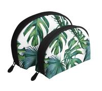Hojas de Palmeras Tropicales, Bolsa de Maquillaje de Concha, Monedero pequeño para Mujer, Bolsa de artículos de tocador, Bolsa de cosméticos, 2 Piezas
