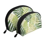 Hojas de Palmeras Tropicales exóticas, Bolsa de Maquillaje de Concha, Monedero pequeño para Mujer, Bolsa de artículos de tocador, Bolsa de cosméticos, 2 Piezas
