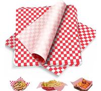 Hojas de papel a prueba de grasa, 100 piezas de papel de grado alimenticio impermeable a cuadros para cestas de sándwiches, pasteles de delicatessen, quesos (28 x 26 cm, rojo)