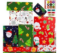 Hojas de papel de regalo de Navidad para niños, juego de papel de regalo de Navidad con cinta adhesiva, papel de regalo de Navidad con diseño de árbol de ciervo rojo y verde, papel de regalo de