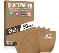 Hojas de papel Kraft A3-260 g - 29,7 x 42 cm - Formato DIN EXACTO - Papel de artesanía y cartón natural Hojas de kraft de cartón Para la fabricación de cajas Regalos (50 hojas)