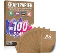 Hojas de papel Kraft A4-300 g - 21 x 29,7 cm - Formato DIN EXACTO - Papel de artesanía y cartón natural Para la fabricación de cajas de cartón Regalos y etiquetas 100