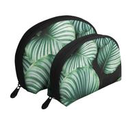 Hojas de Plantas Tropicales Verdes Impresas, Bolsa de Maquillaje de Concha, Monedero pequeño para Mujer, Bolsa de artículos de tocador, Bolsa de cosméticos, 2 Piezas