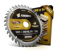 Hojas de sierra circular HM 140x20 12.75 Z36 de dientes intercambiables para corte fino de madera. Hoja de sierra de 140 mm + anillo reductor de 12.75 a 20 mm. AMBOSS WERKZEUGE® Hoja de sierra 140 mm