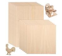 Hojas de tilo, 12 hojas de madera contrachapada en blanco de 1,5 mm de grosor para manualidades, pintura, 200 x 100 mm, 100 x 100 mm