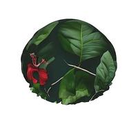 Hojas De Vegetación Con Flores De Hibisco Gorro de ducha, gorro de dormir, gorro de baño elástico impermeable de doble capa, gorro de baño reutilizable
