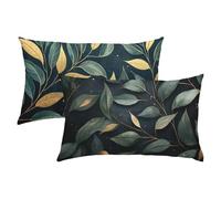Hojas Fundas Cojines 40x60 Terciopelo Juego de 2, Lujosas Funda Cojin Verde Súper Suaves y Cómodas, Funda de Almohada con Cremallera Oculta, Fácil Cuidado, Adecuado para Sofá, Cama, Silla S-364