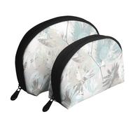Hojas Gris Menta, Bolsa de Maquillaje de Concha, Monedero pequeño para Mujer, Bolsa de artículos de tocador, Bolsa de cosméticos, 2 Piezas