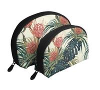 Hojas Palmeras Exóticas Hoja Selva Tropical Floral Rosa Verde, Bolsa de Maquillaje de Concha, Monedero pequeño para Mujer, Bolsa de artículos de tocador, Bolsa de cosméticos, 2 Piezas