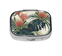 Hojas Palmeras Exóticas Hoja Selva Tropical Floral Rosa Verde, Pastillero cuadrado para bolsillo o monedero, pequeño contenedor de pastillas, organizador de pastillas de viaje