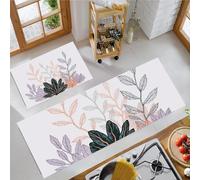 Hojas Pintadas A Mano - Juego De 2 Alfombras De Cocina Antifatiga Con Plantas Bohemias Para Decoración Del Hogar, Antideslizantes, Lavables, Absorbentes, (Rosa De Pasta De Judías, 50x80cm+50x150cm)