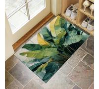 Hojas Plátano En Acuarela Felpudos Para Interiores, Pintura Al Óleo Botánica Felpudos Suaves Lavables, Felpudo Antideslizante De Perfil Bajo Para Entrada Cocina Mascotas Perros, 90X150Cm Verde Oscuro
