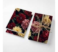 Hojas plegadas de papel de regalo de cumpleaños de peonía floral oscura, papel kraft grueso de 120 g/m² para mujeres, estampado amarillo borgoña Moody, embalaje de regalo para esposa y mamá, paquete