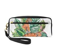 Hojas Tropicales botánicas del Tigre, Bolsa de Maquillaje Bolsa de cosméticos Bolsa de Aseo de Viaje portátil Estuche de Cuero para Mujeres y niñas