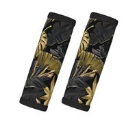 Hojas tropicales doradas y negras, 2 piezas de fundas para asas de equipaje, cubiertas suaves y cómodas para asas de equipaje. Etiqueta para equipaje.