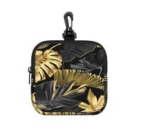 Hojas Tropicales Doradas y Negras,Bolsa de Almacenamiento Cuadrada con Cremallera, Monedero de Neopreno, Carteras pequeñas, Monedero pequeño, Monedero