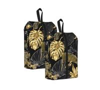 Hojas Tropicales Doradas y Negras， Bolsas de Viaje para Zapatos (Paquete de 2), Bolsas Impermeables para Guardar Zapatos, Organizador de Zapatos para Viajes y hogar.