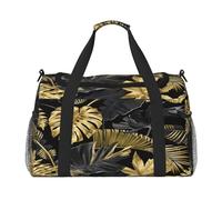 Hojas Tropicales Doradas y Negras,Bolsas Deportivas, Bolsos de Viaje Deportivos Cruzados de Mano, Bolsas de Viaje de Gran Capacidad para Mujeres y Hombres.