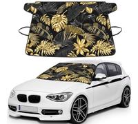 Hojas Tropicales Doradas y Negras,Funda Protectora para Parabrisas de Coche, Resistente a la Nieve, Hielo, Sol, Rayos UV, Polvo y Agua. Apta para la mayoría de los Coches.