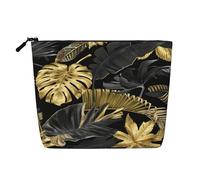 Hojas Tropicales Negras y Doradas,Neceser de Maquillaje de imitación Lino, Neceser de Viaje portátil