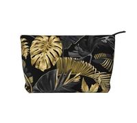 Hojas Tropicales Negras y Doradas,Neceser de Pana, Neceser de Maquillaje portátil, Neceser de Viaje