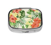 Hojas Tropicales Y Flores - Pastillero cuadrado de metal decorativo - Lleva tus medicamentos con estilo (rectangular)