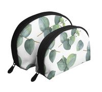 Hojas Verdes Blancas, Bolsa de Maquillaje de Concha, Monedero pequeño para Mujer, Bolsa de artículos de tocador, Bolsa de cosméticos, 2 Piezas
